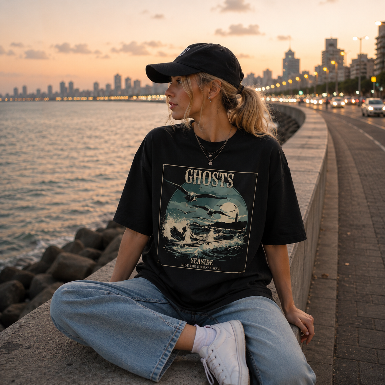 Widows bay Vintage 'Ghosts' Seaside Wave Graphic Tee - Image 4