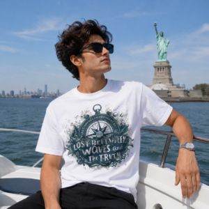 Lost Between Waves and The Truth Nautical Compass Graphic T-Shirt