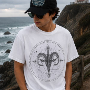 White Mystic Ram Compass Graphic Tee